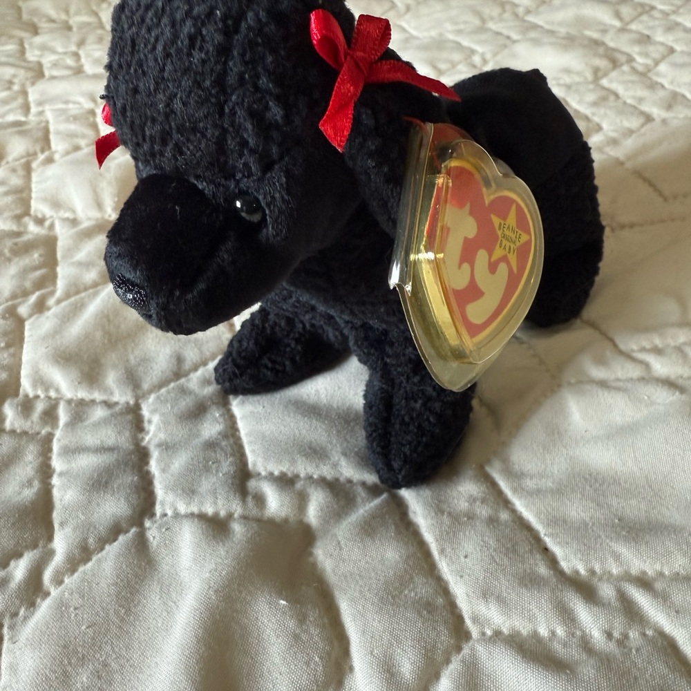 Ty Beanie Baby “Gigi” the Poodle Plush Dog with Red Accents